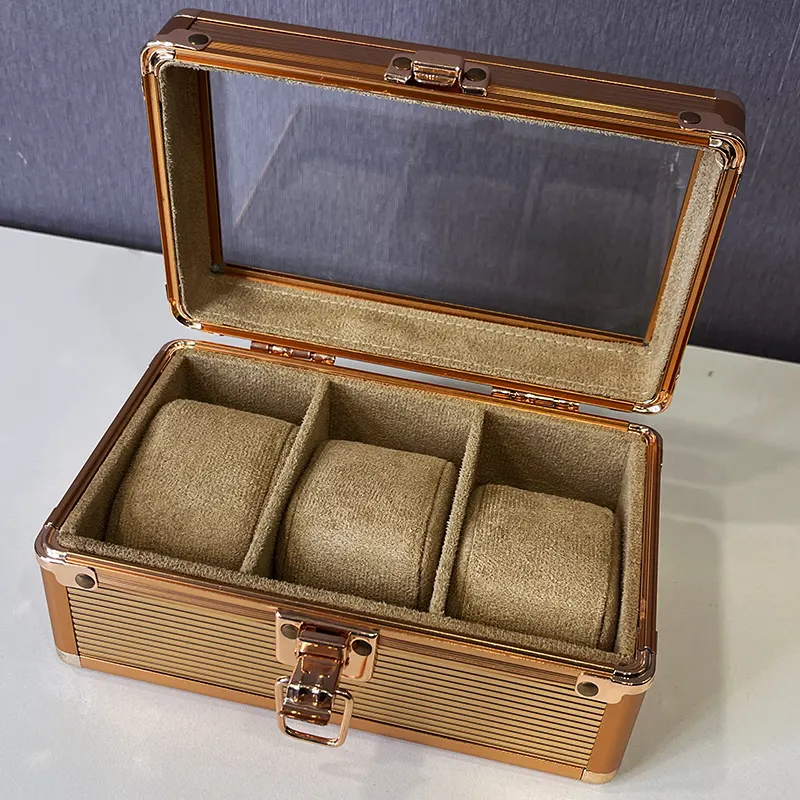 Rose Gold Alloy 3 Slots Watch Organizer & Gift Case